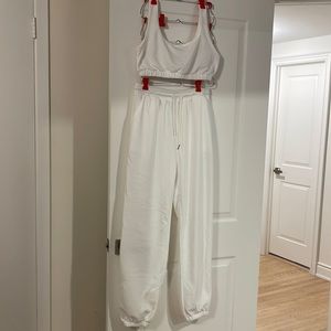 Shein matching jogger and crop top set in white size M